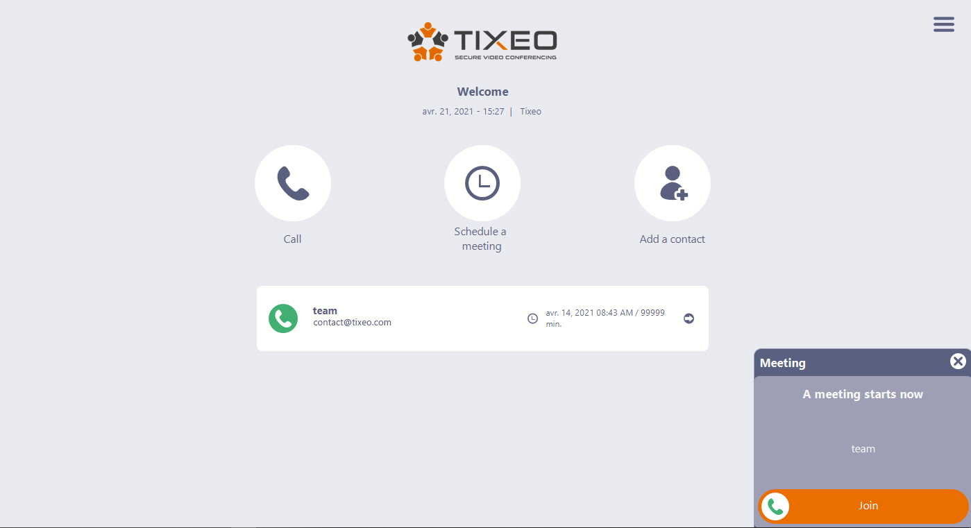 Security levels and access to Tixeo meetings - Access to secured video conferences
