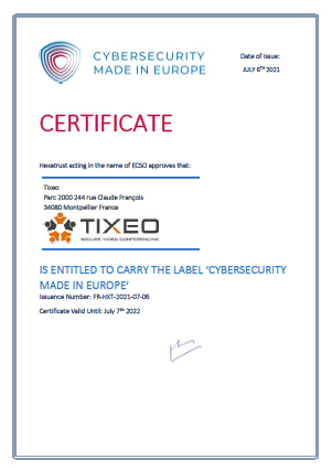 Label Made in Europe Tixeo - Tixeo labellisé "Cybersecurity Made in Europe"