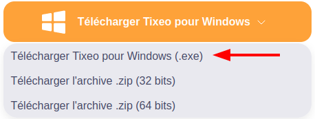 Page web de téléchargement de l'application