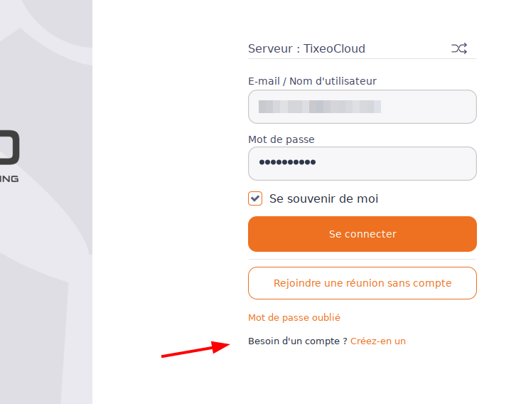 Application Tixeo / Bouton créer un compte