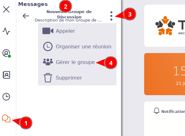 Application /  Sous menu du groupe de discussion