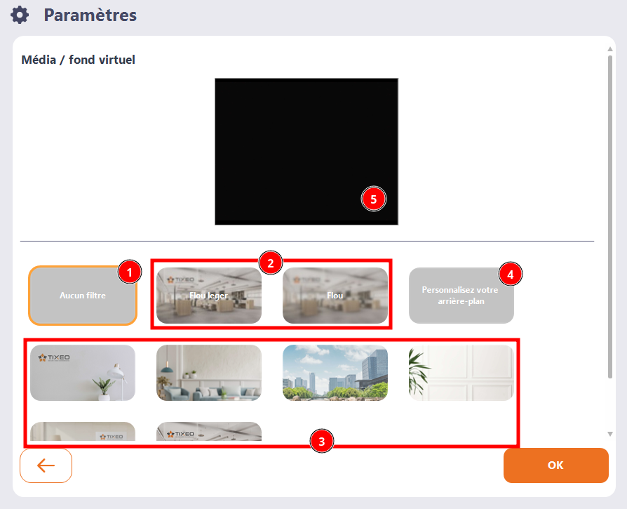 Application / Configuration de l'arrière plan virtuel