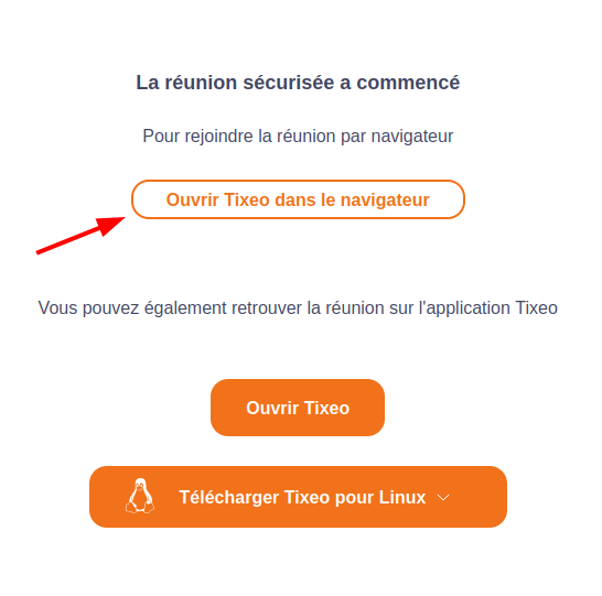 Page d’accès à une réunion autorisant la connexion via le navigateur Web