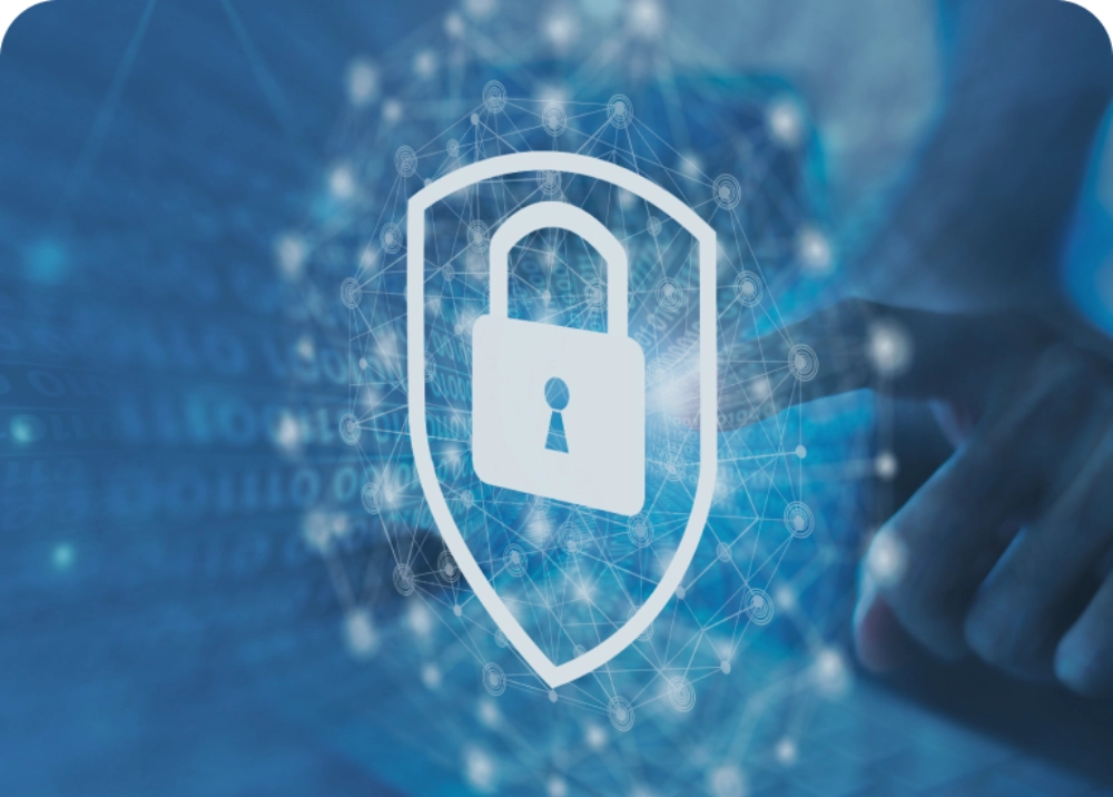 Weißes Vorhängeschloss auf Cybersicherheits-Hintergrund